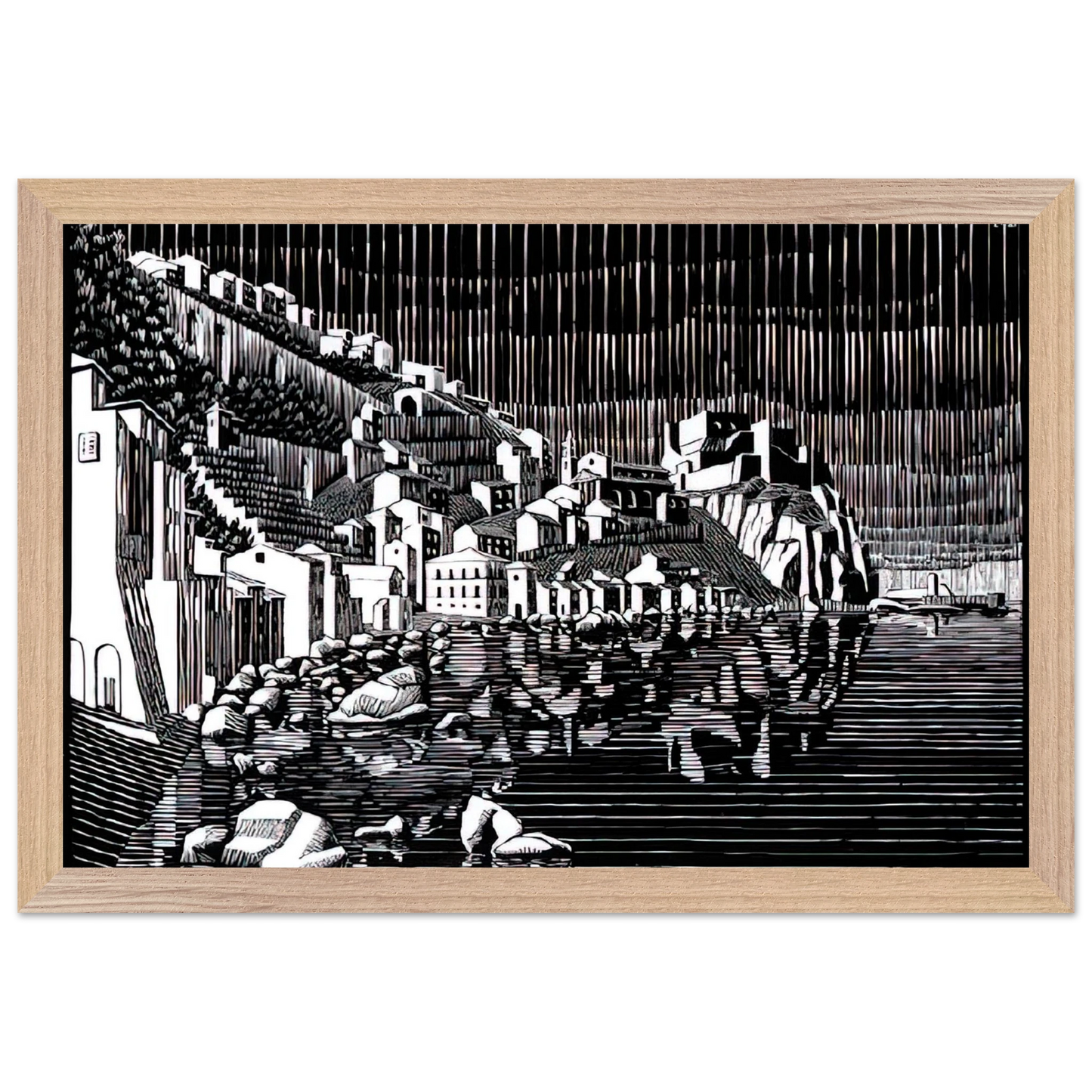 MC Escher - SCILLA CALABRIA FEBRUARY 1931 1931 Wall Art - 21x29.7 cm / 8x12" - Premium Wooden Framed Poster With Fine Art Paper - Wood frame