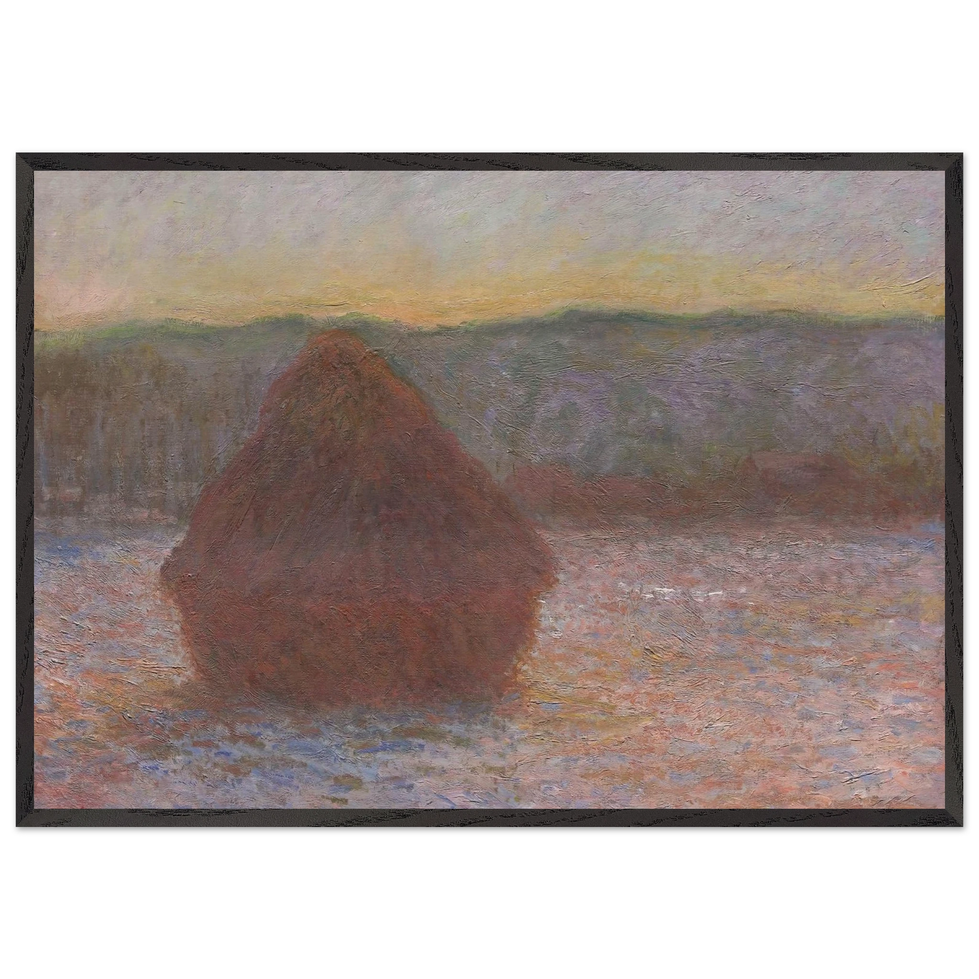 Stack of Wheat Thaw Sunset - claude monet Framed Art Print – Black Wooden Frame - Default Title - -Framed Art Print