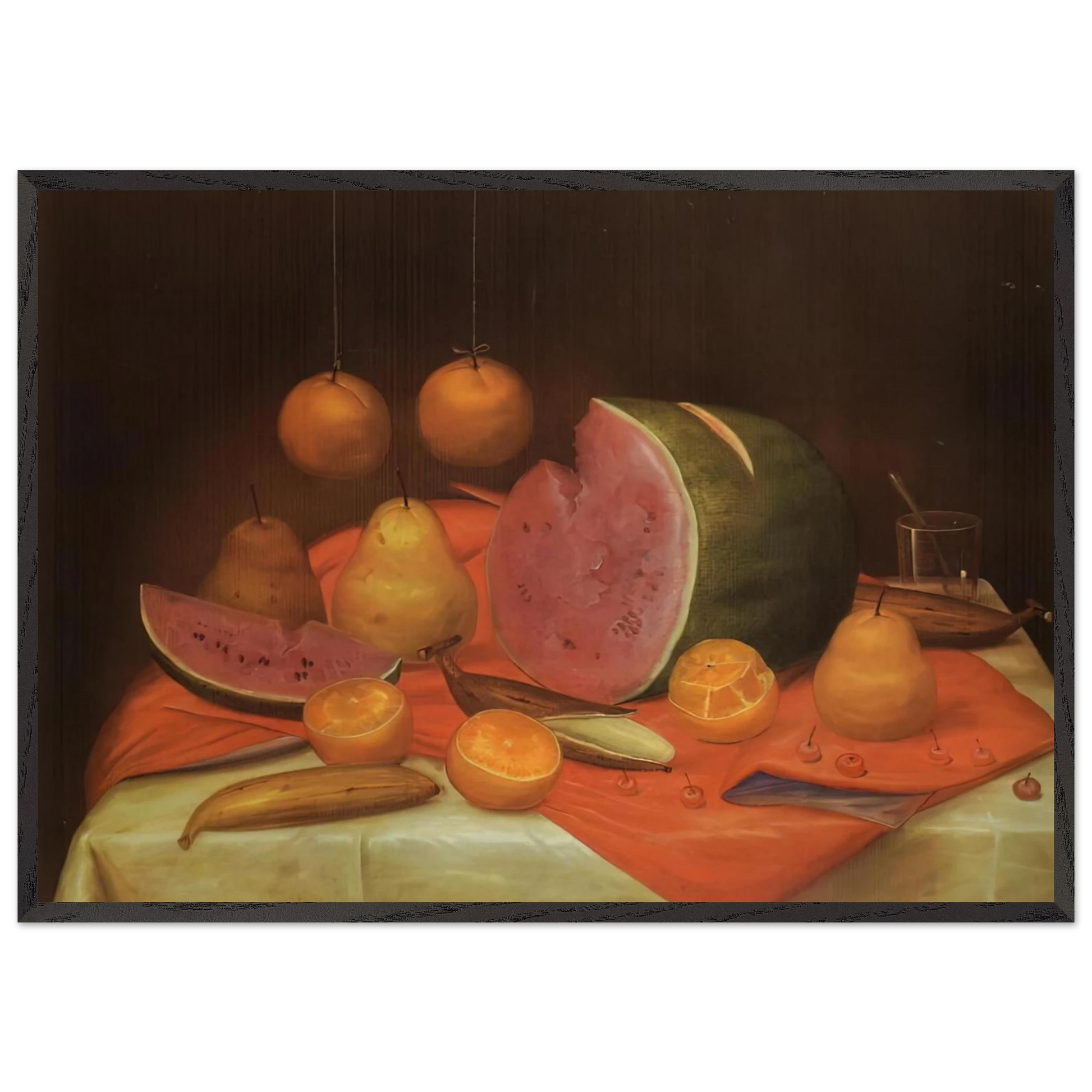 STILL LIFE WITH WATERMELON - Fernando Botero Framed Art Print – Black Wooden Frame - Default Title - -Framed Art Print