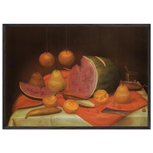 STILL LIFE WITH WATERMELON - Fernando Botero Framed Art Print – Black Wooden Frame - Default Title - -Framed Art Print