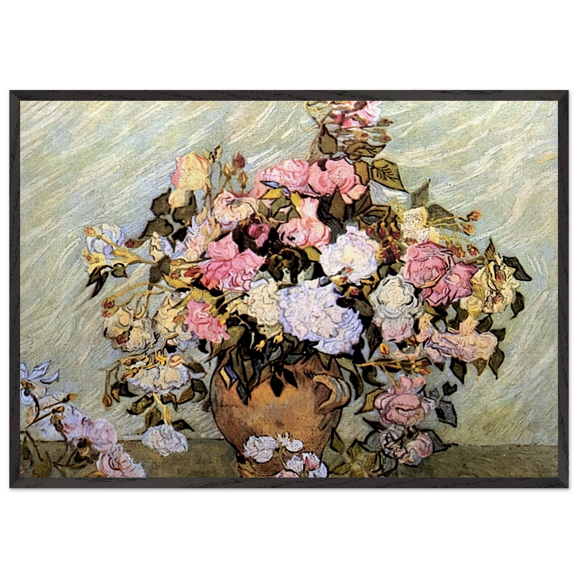 Still Life Vase with Roses - Vincent van Gogh Framed Art Print – Black Wooden Frame - Default Title - -Framed Art Print