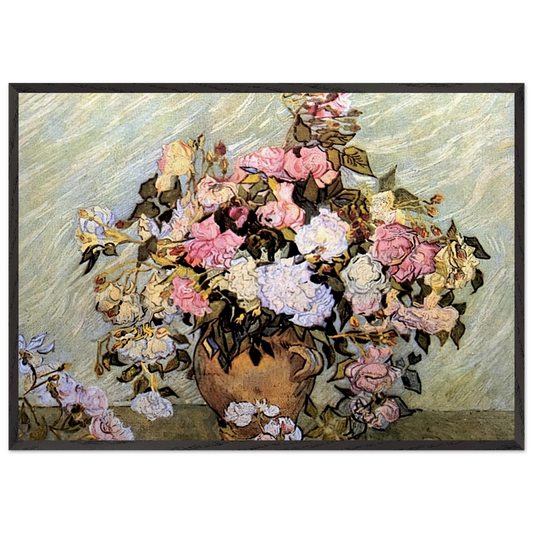 Still Life Vase with Roses - Vincent van Gogh Framed Art Print – Black Wooden Frame - Default Title - -Framed Art Print