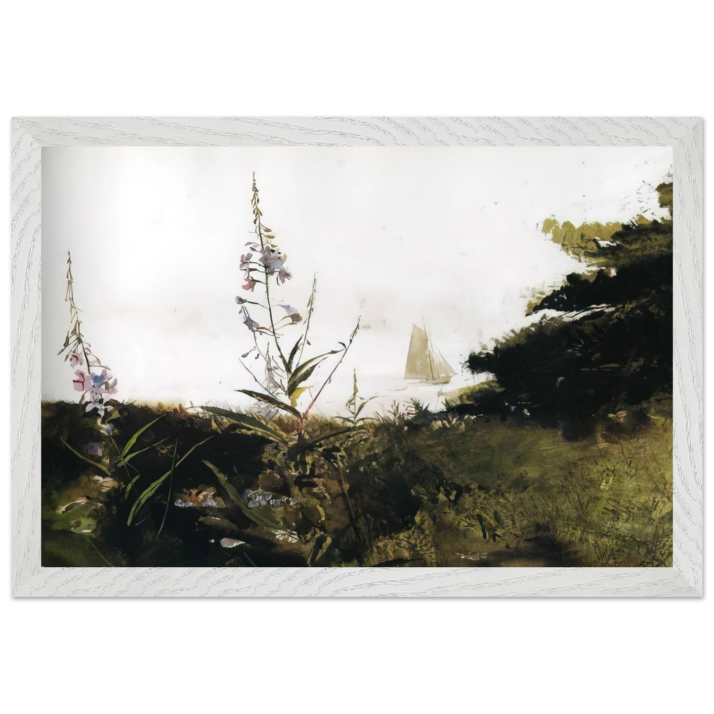 Andrew Wyeth - UNDER SAIL Wall Art - 21x29.7 cm / 8x12" - Premium Wooden Framed Poster With Fine Art Paper - Wood frame