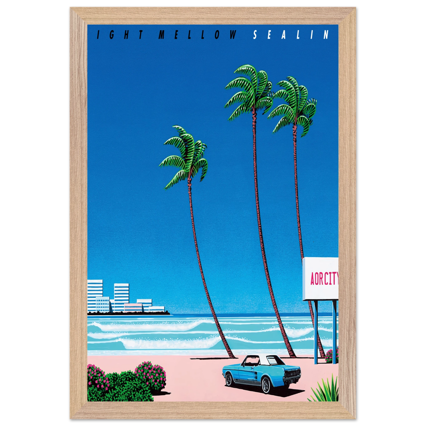 Hiroshi Nagai - Light Mellow Sealine Wall Art - 30x40 cm / 12x16 inches - Premium Wooden Framed Poster With Fine Art Paper - White frame