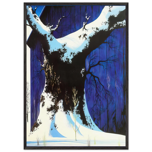 Blue Barn and Snow - Eyvind Earle Framed Art Print – Black Wooden Frame - Default Title - -Framed Art Print