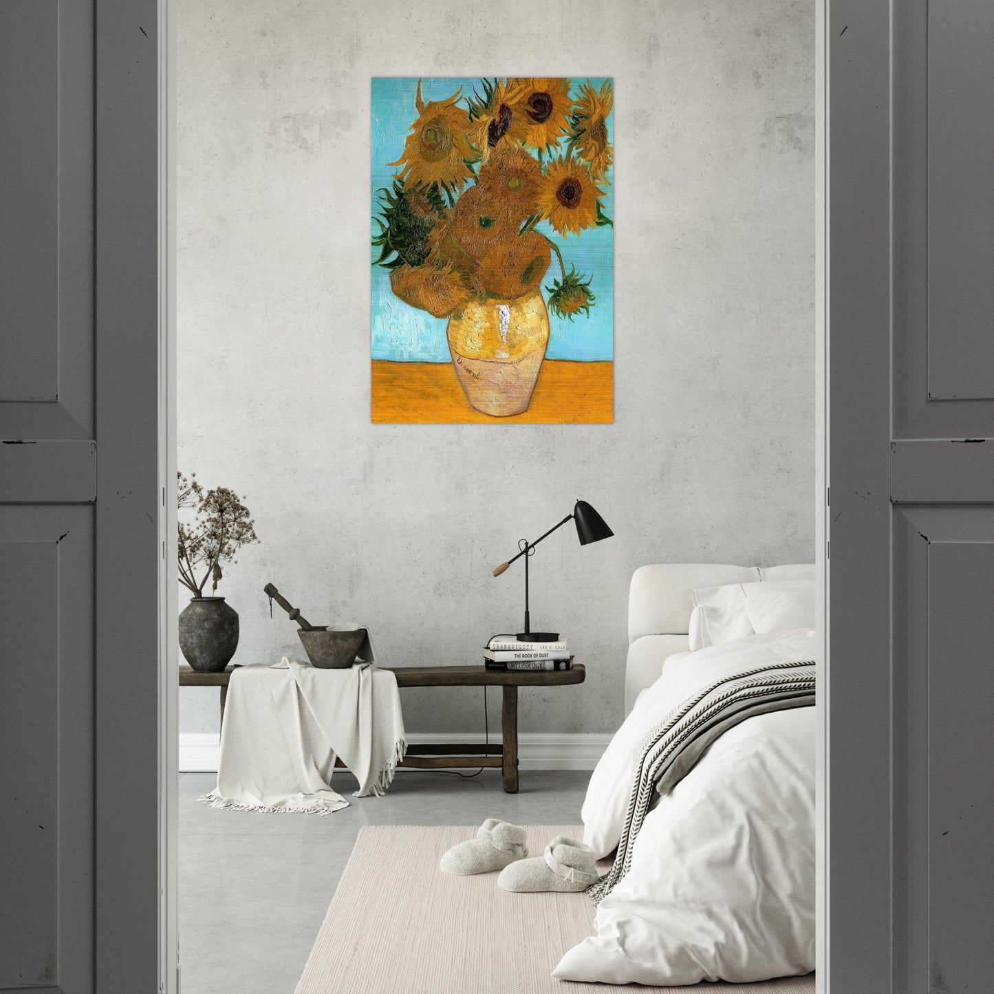 Still Life - Vase with Twelve Sunflowers - Vincent van Gogh Brushed Aluminum Print - 70x100 cm / 28x40 inches | Vincent van Gogh Aluminum Print | Vincent van Gogh Prints
