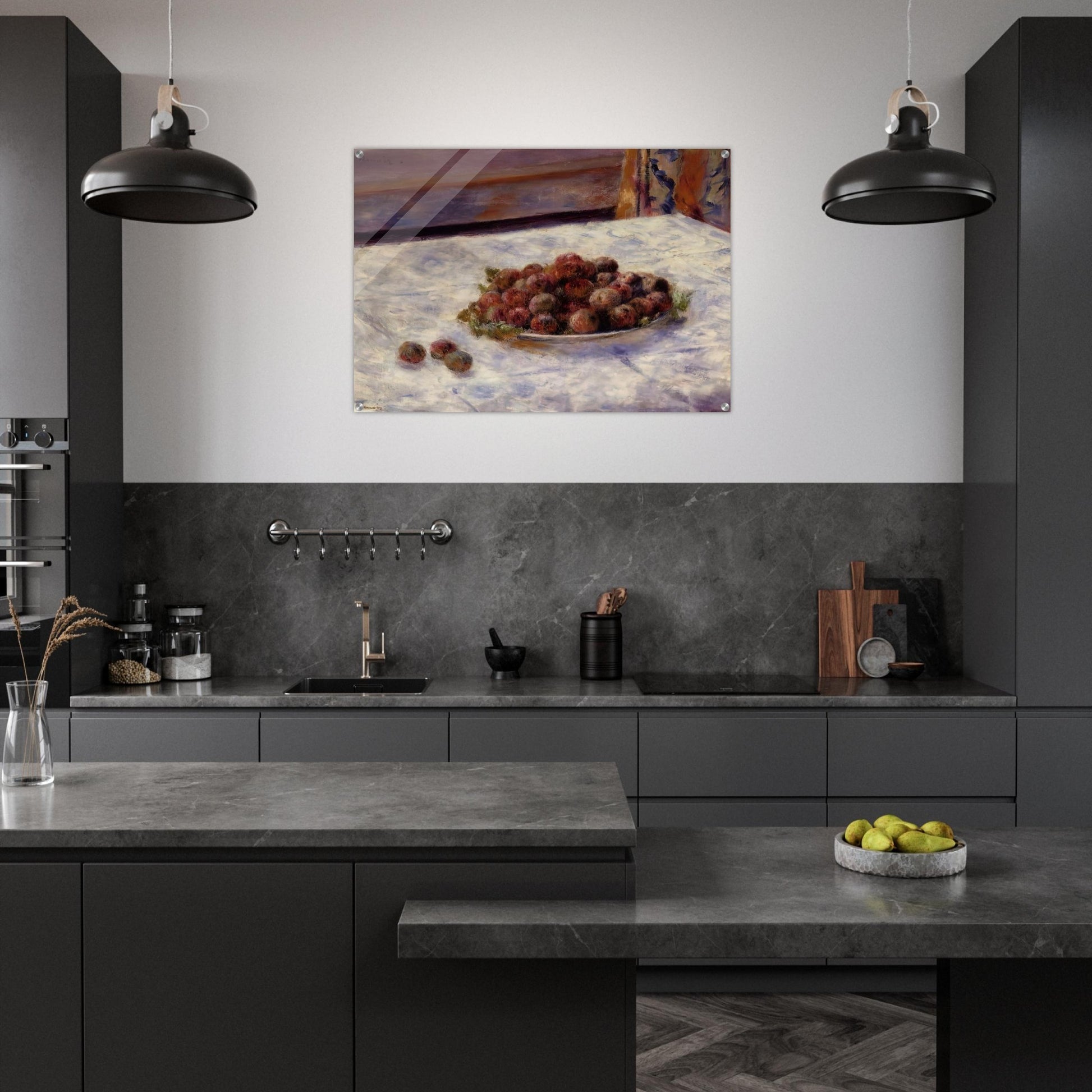 Still Life, a Plate of Plums - Pierre-Auguste Renoir Acrylic Print - 70x100 cm / 28x40″ inches