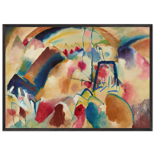 LANDSCAPE WITH CHURCH 1913 - Wassily Kandinsky 70x100 cm / 28x40 inches Framed Art Print – Black Wooden Frame