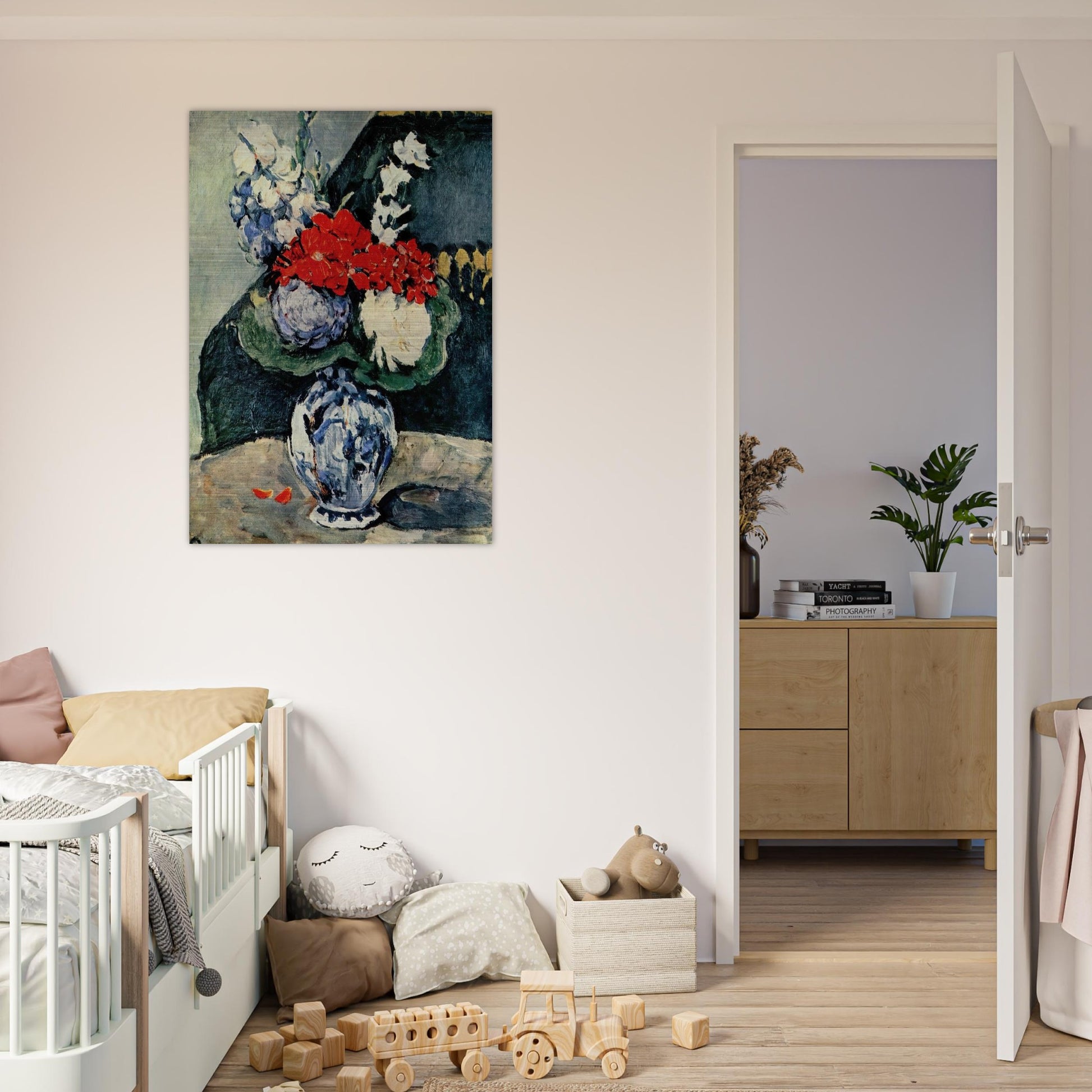 Still life, Delft vase with flowers - Paul Cézanne Brushed Aluminum Print - 70x100 cm / 28x40 inches | Paul Cézanne Aluminum Print | Paul Cézanne Prints