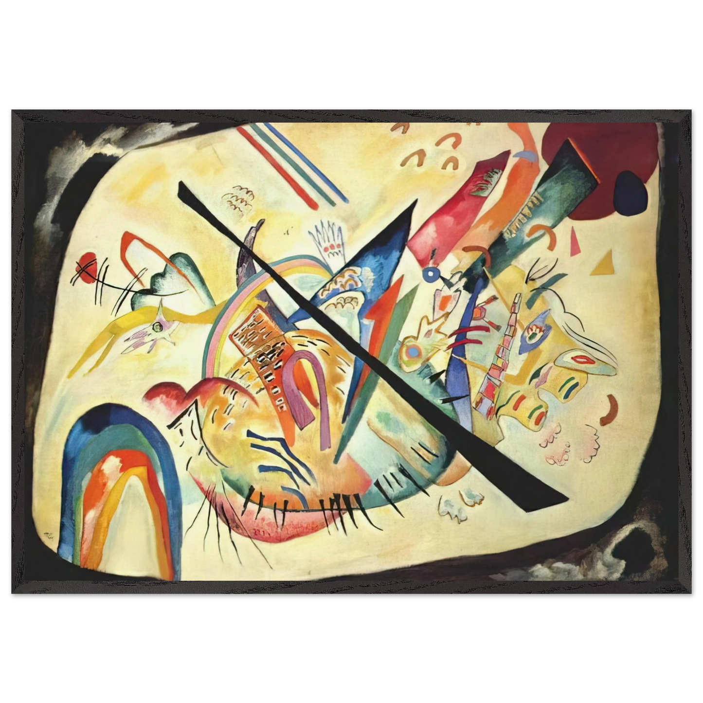 WHITE OVAL 1919 - Wassily Kandinsky 70x100 cm / 28x40 inches Framed Art Print – Black Wooden Frame