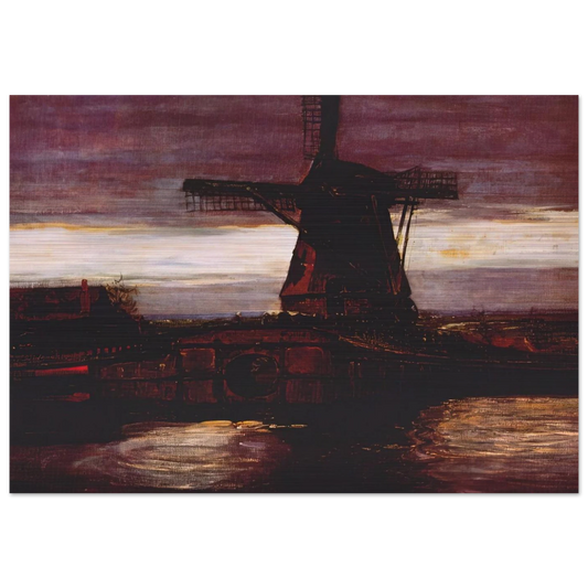 Stammer Mill with Streaked Sky - Piet Mondrian Brushed Aluminum Print - 70x100 cm / 28x40 inches | Piet Mondrian Aluminum Print | Piet Mondrian Prints