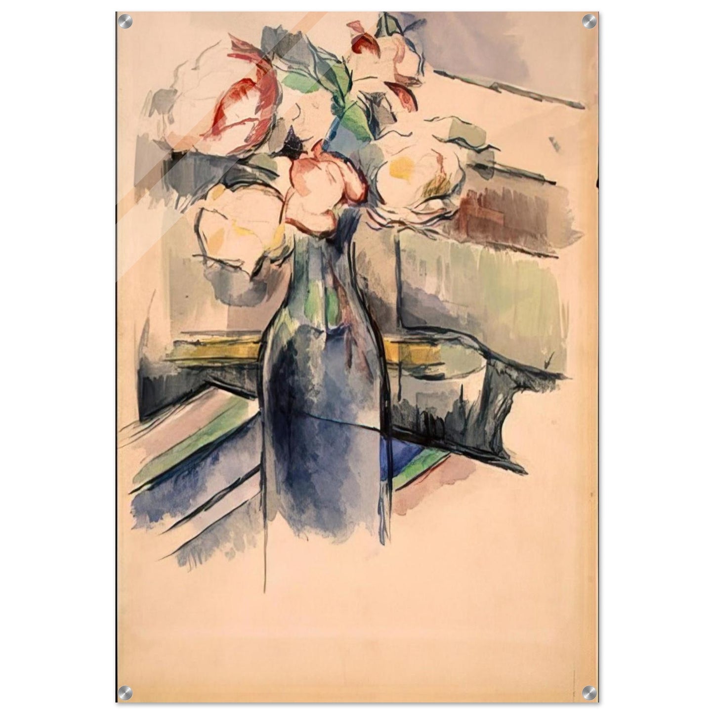Roses in a Bottle - Paul Cézanne Acrylic Print - 70x100 cm / 28x40″ inches