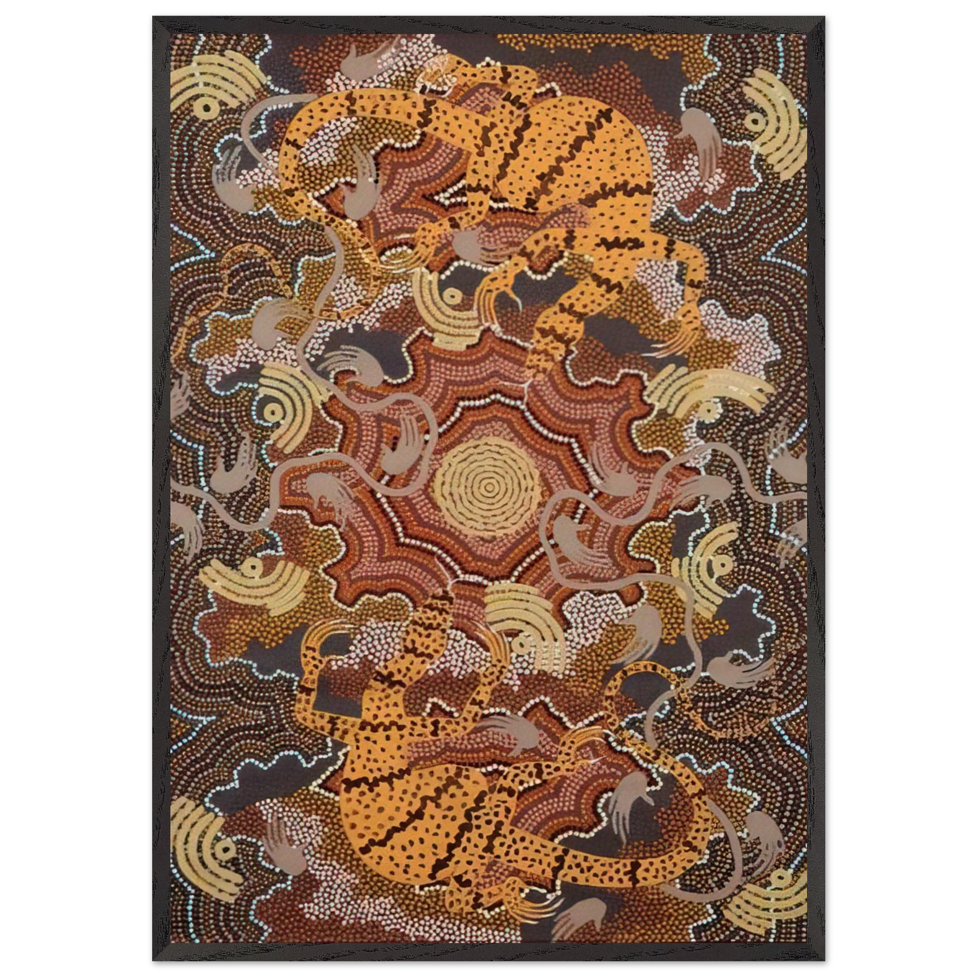 Perentie Goanna Dreaming - 1992 - Clifford Possum Tjapaltjarri Framed Art Print – Black Wooden Frame - Default Title - -Framed Art Print