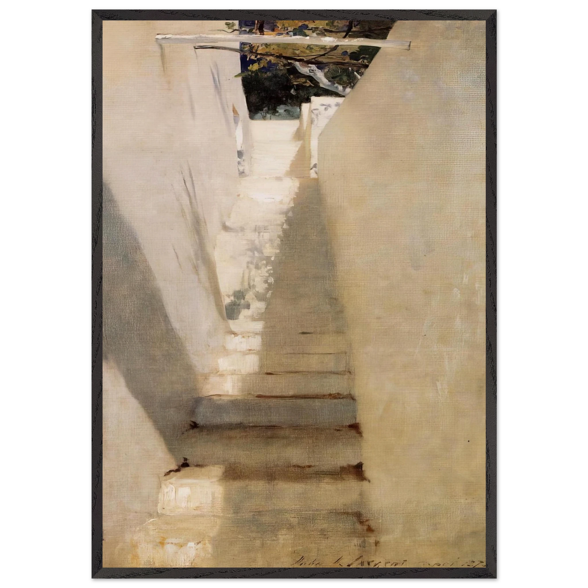 Staircase in Capri - John Singer Sargent Framed Art Print – Black Wooden Frame - Default Title - -Framed Art Print