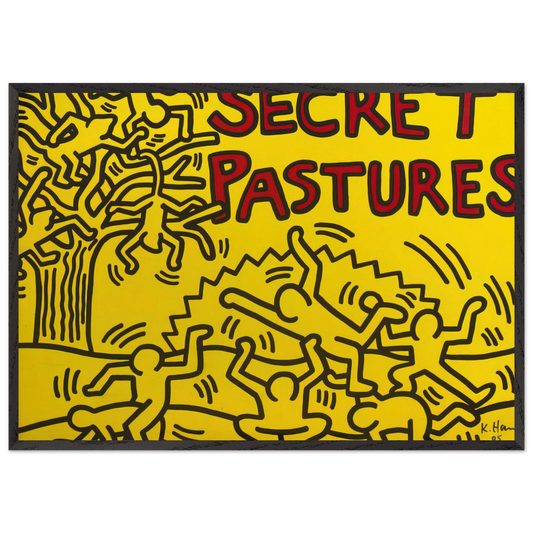 A POSTER FOR THE BILL T JONES AND ARNIE ZANE PERFORMANCE PIECE SECRET PASTURES 1984 N2 - Keith Haring Framed Art Print – Black Wooden Frame - Default Title - -Framed Art Print