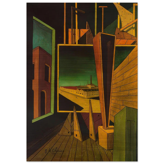 GEOMETRIC COMPOSITION WITH FACTORY LANDSCAPE 1917 - Giorgio de Chirico Brushed Aluminum Print - 70x100 cm / 28x40 inches | Giorgio de Chirico Aluminum Print | Giorgio de Chirico Prints
