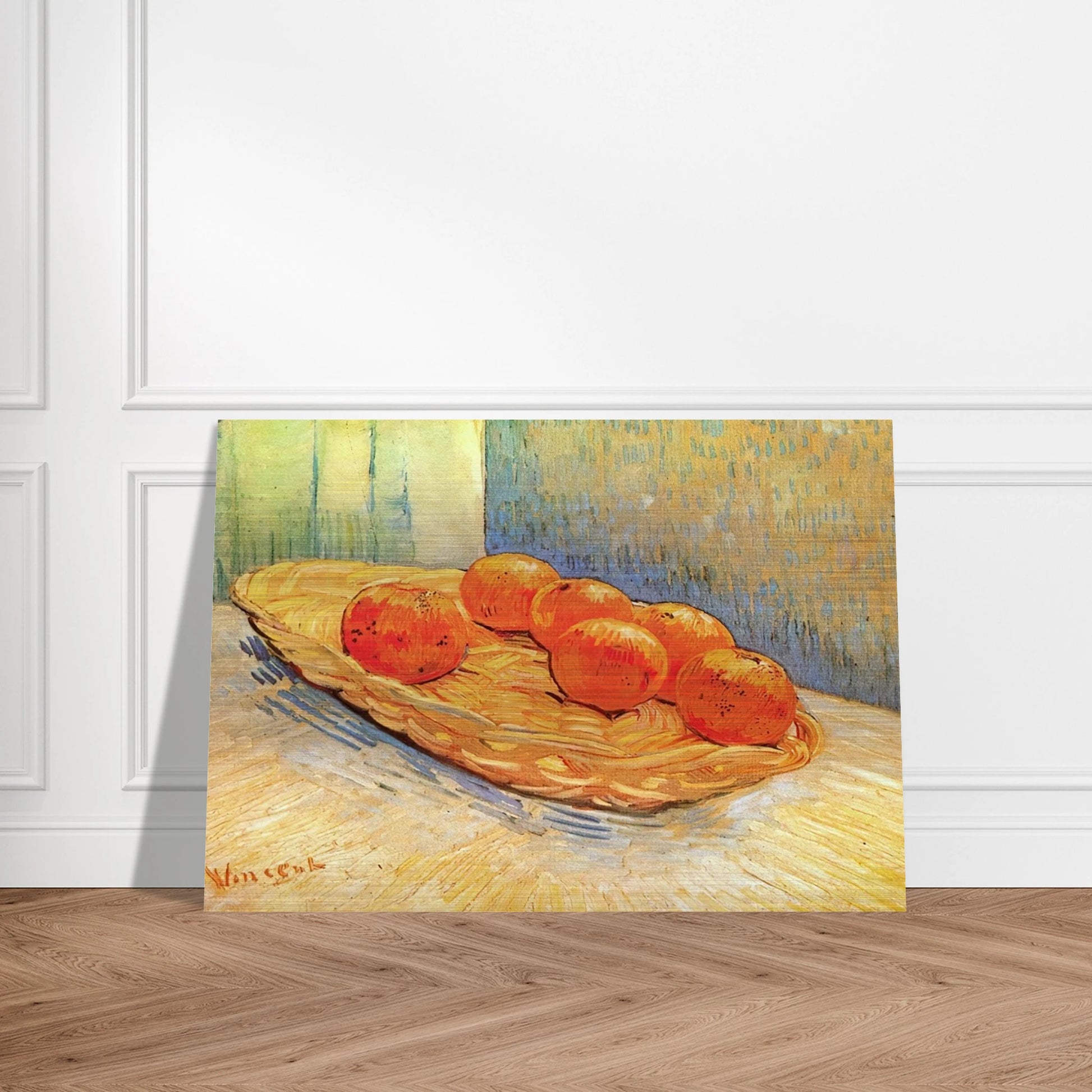 Still Life with Basket and Six Oranges - Vincent van Gogh Brushed Aluminum Print - 70x100 cm / 28x40 inches | Vincent van Gogh Aluminum Print | Vincent van Gogh Prints