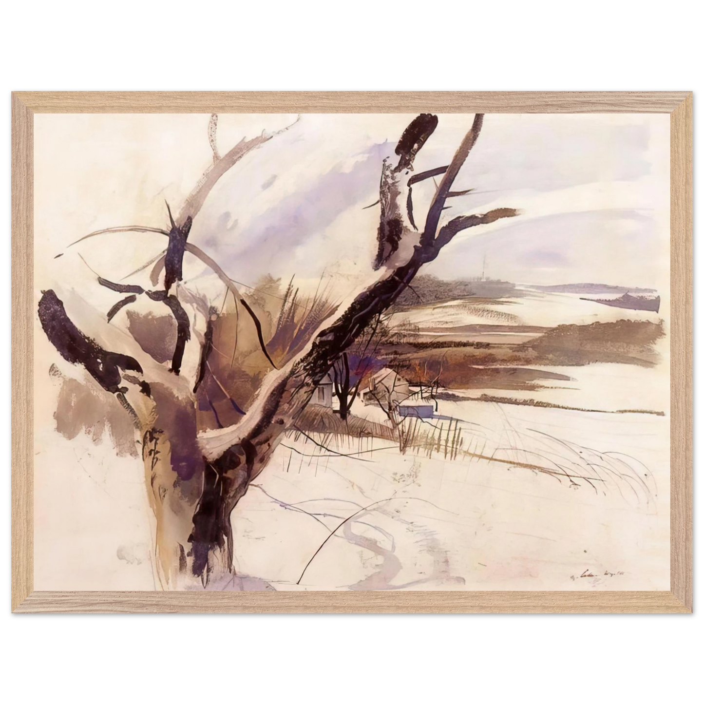Andrew Wyeth - WINTER FARM SCENE Wall Art - 60x80 cm / 24x32 inches - Premium Wooden Framed Poster With Fine Art Paper - White frame
