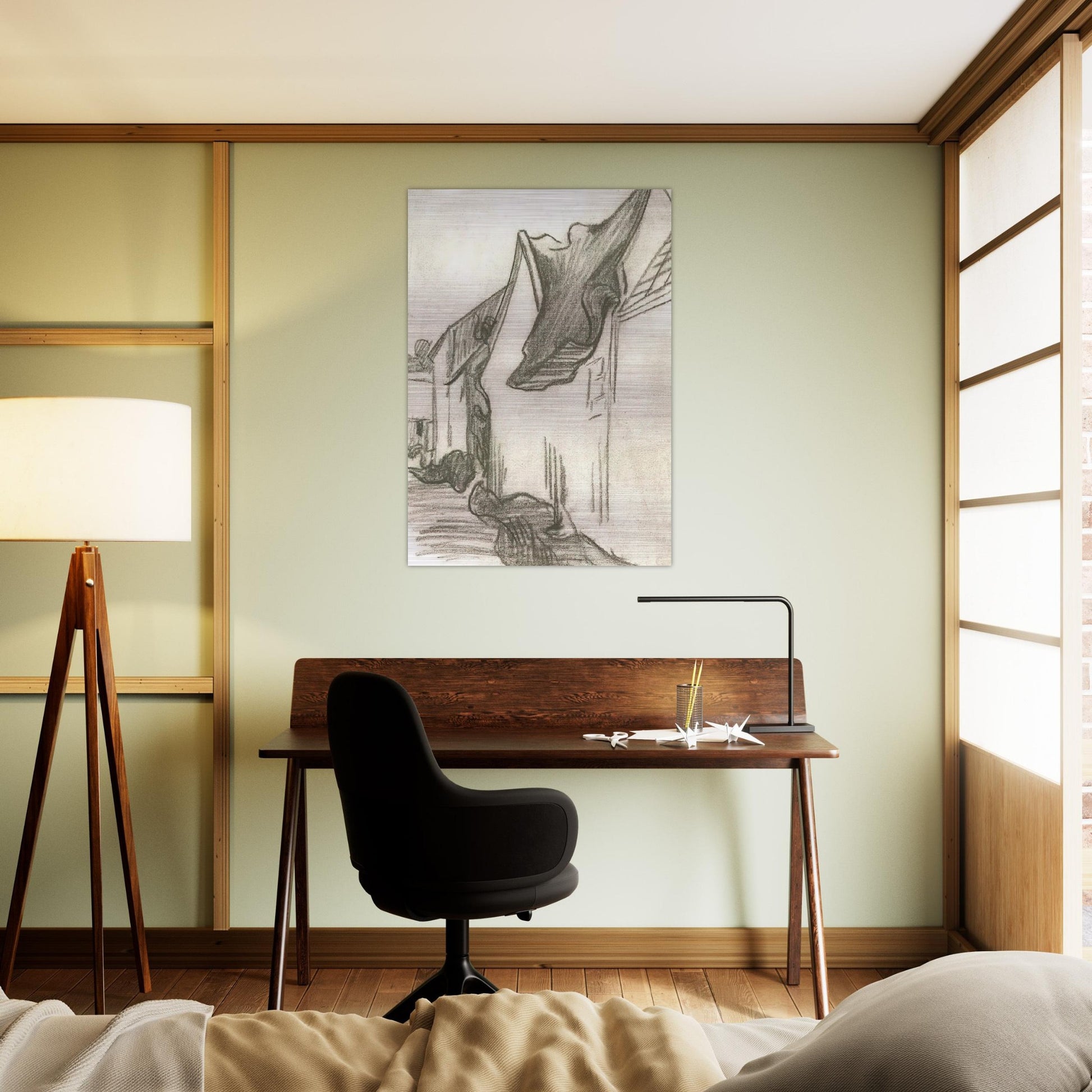 Village Street, Sketch - Vincent van Gogh Brushed Aluminum Print - 70x100 cm / 28x40 inches | Vincent van Gogh Aluminum Print | Vincent van Gogh Prints