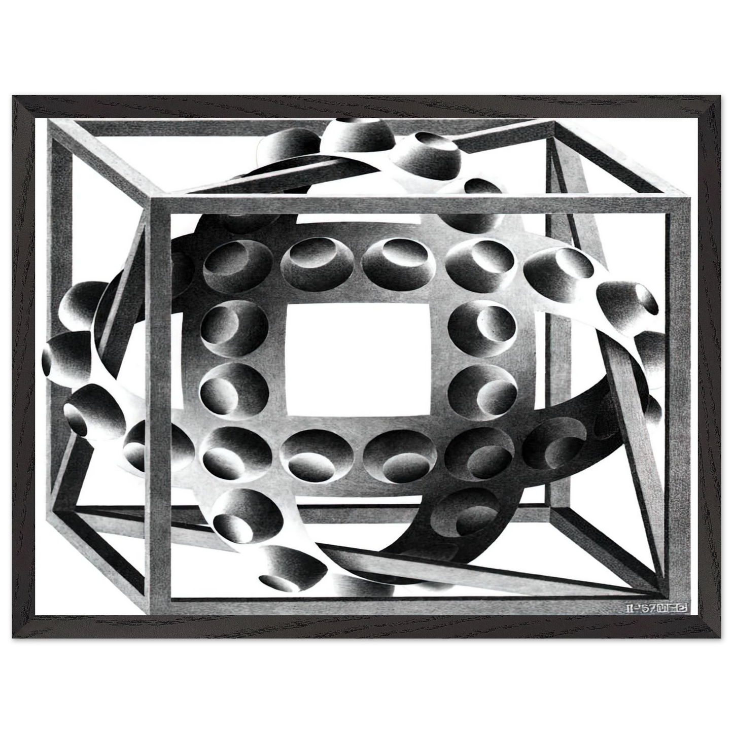 MC Escher - CUBE WITH MAGIC RIBBONS Wall Art - 60x80 cm / 24x32 inches - Premium Wooden Framed Poster With Fine Art Paper - White frame