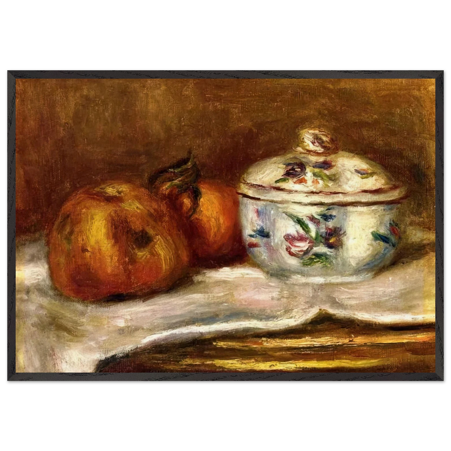 Sugar Bowl Apple and Orange - Pierre-Auguste Renoir Framed Art Print – Black Wooden Frame - Default Title - -Framed Art Print