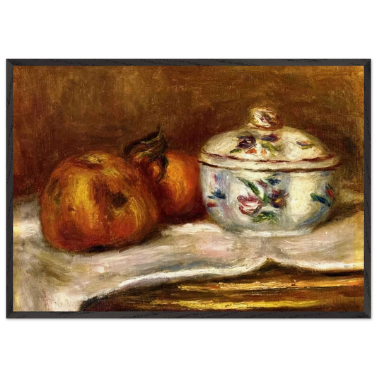 Sugar Bowl Apple and Orange - Pierre-Auguste Renoir 70x100 cm / 28x40 inches Framed Art Print – Black Wooden Frame