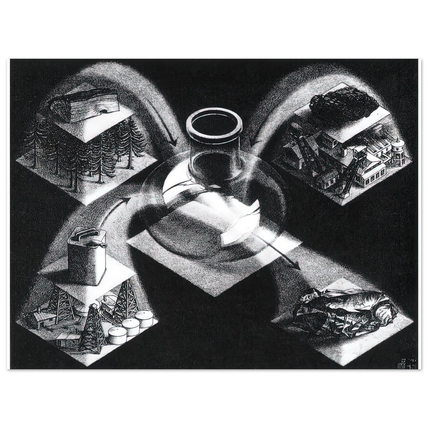 MC Escher - SYNTHESIS Wall Art - 30x40 cm / 12x16 inches - Premium Wooden Framed Poster With Fine Art Paper - Black frame