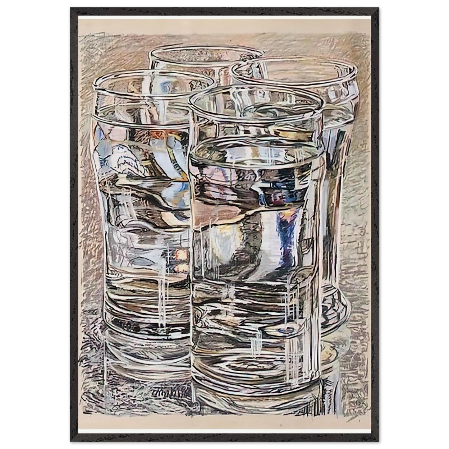 4 GLASSES 1974 - Janet Fish Framed Art Print – Black Wooden Frame - Default Title - -Framed Art Print