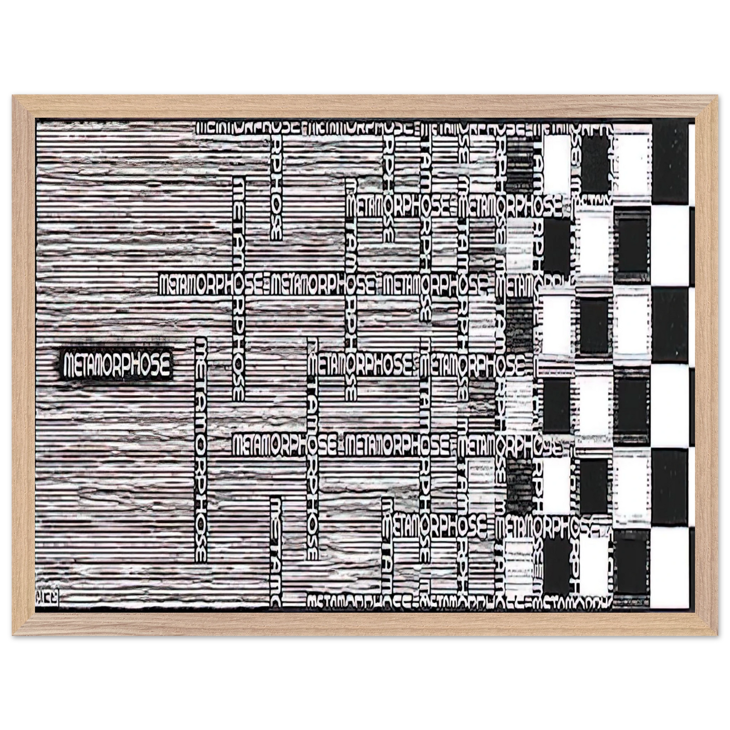 MC Escher - METAMORPHOSIS II EXCERPT 1 Wall Art - 30x40 cm / 12x16 inches - Premium Wooden Framed Poster With Fine Art Paper - Black frame