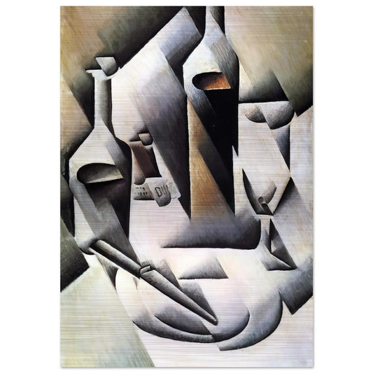 BOTTLES AND KNIFE 1912 - Juan Gris Brushed Aluminum Print - 70x100 cm / 28x40 inches | Juan Gris Aluminum Print | Juan Gris Prints