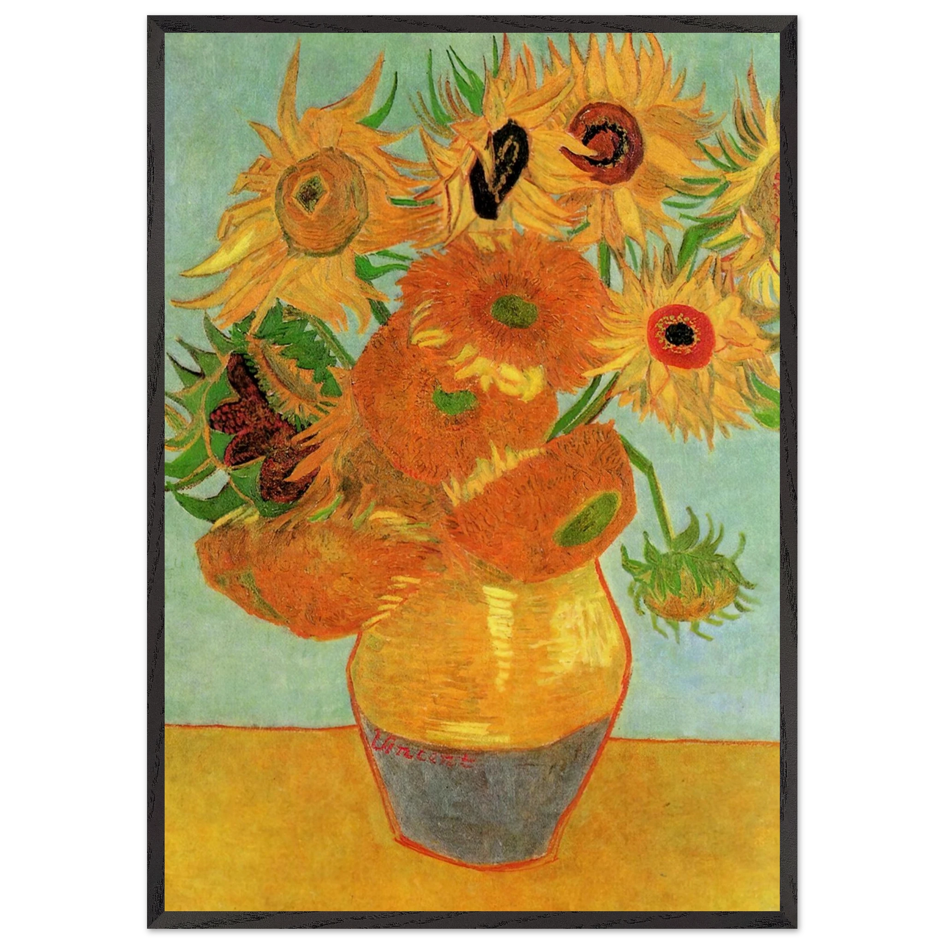 Still Life Vase with Twelve Sunflowers - Vincent van Gogh Framed Art Print – Black Wooden Frame - Default Title - -Framed Art Print