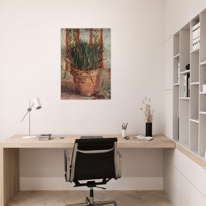 Flowerpot with Chives - Vincent van Gogh Brushed Aluminum Print - 70x100 cm / 28x40 inches | Vincent van Gogh Aluminum Print | Vincent van Gogh Prints