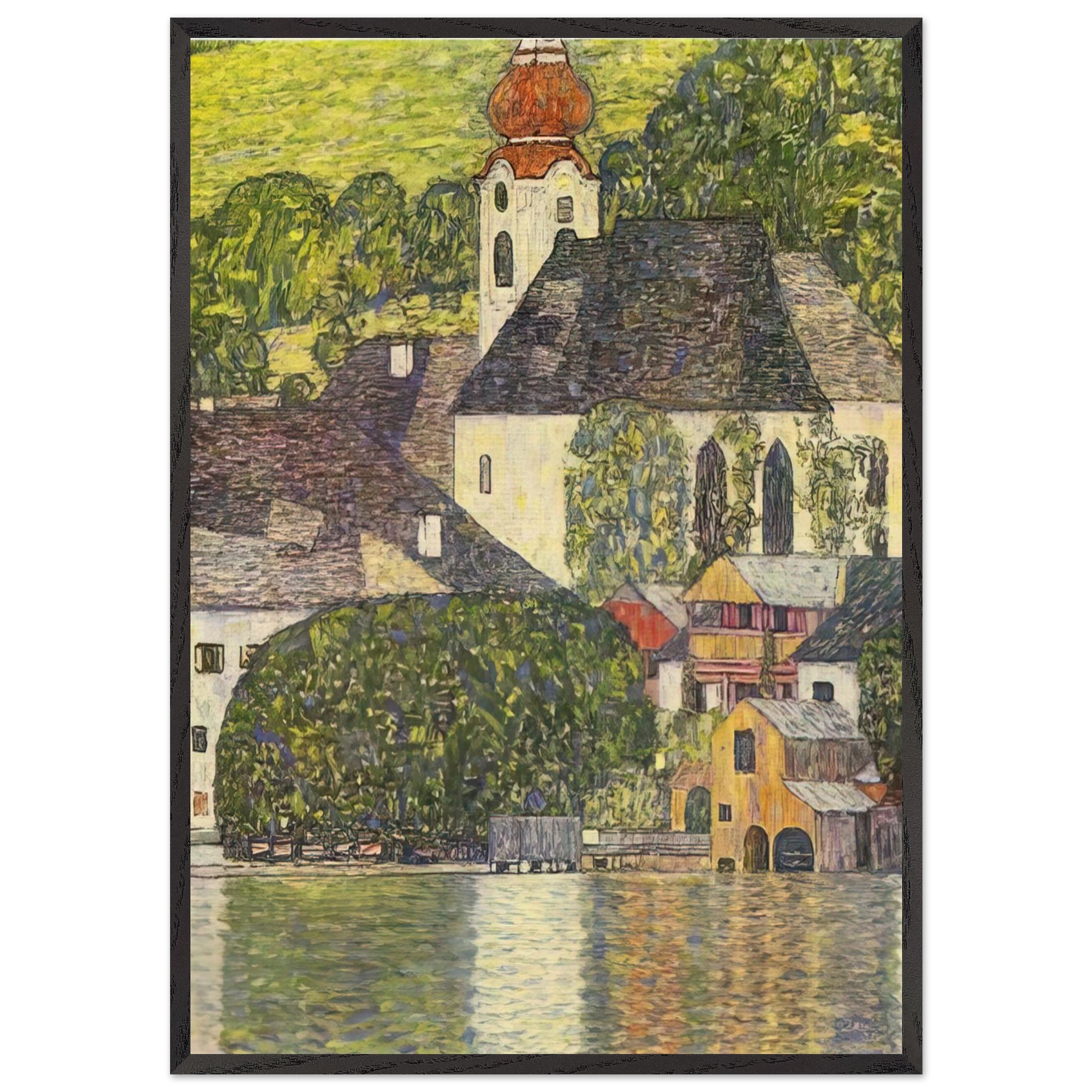 CHRUCH IN UNTERACH ON THE ATTERSEE - Gustav Klimt Framed Art Print – Black Wooden Frame - Default Title - -Framed Art Print
