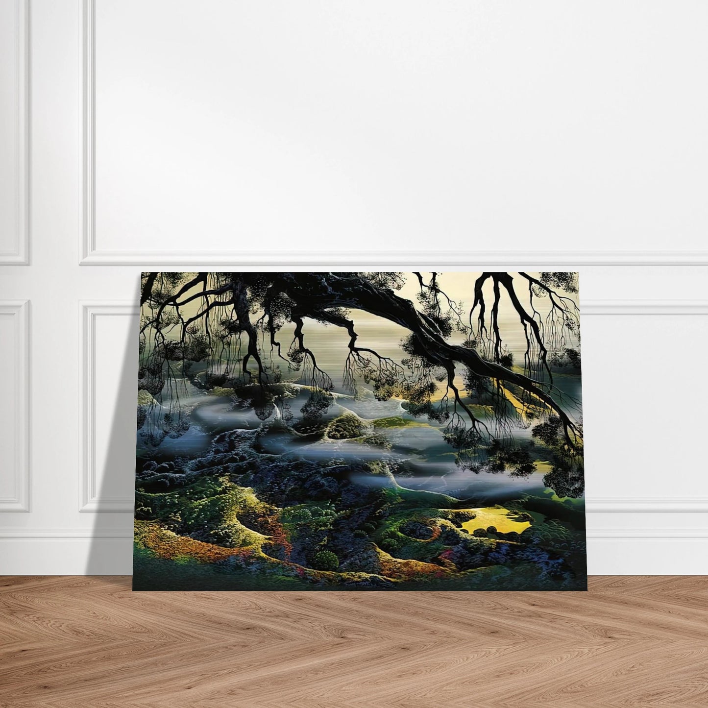 Fog Passes By - Eyvind Earle Brushed Aluminum Print - 70x100 cm / 28x40 inches | Eyvind Earle Aluminum Print | Eyvind Earle Prints