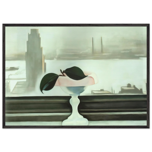 Pink Dish and Green Leaves - Georgia OKeeffe Framed Art Print – Black Wooden Frame - Default Title - -Framed Art Print