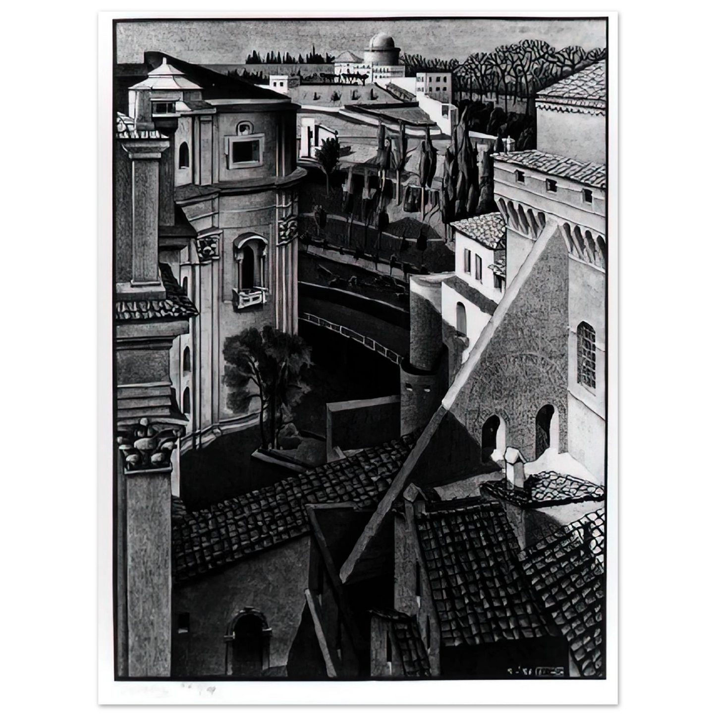 MC Escher - BERWEEN ST PETER AND SISTINE CHAPEL MARCH 1936 1936 Wall Art - 21x29.7 cm / 8x12" - Fine Art Poster - -