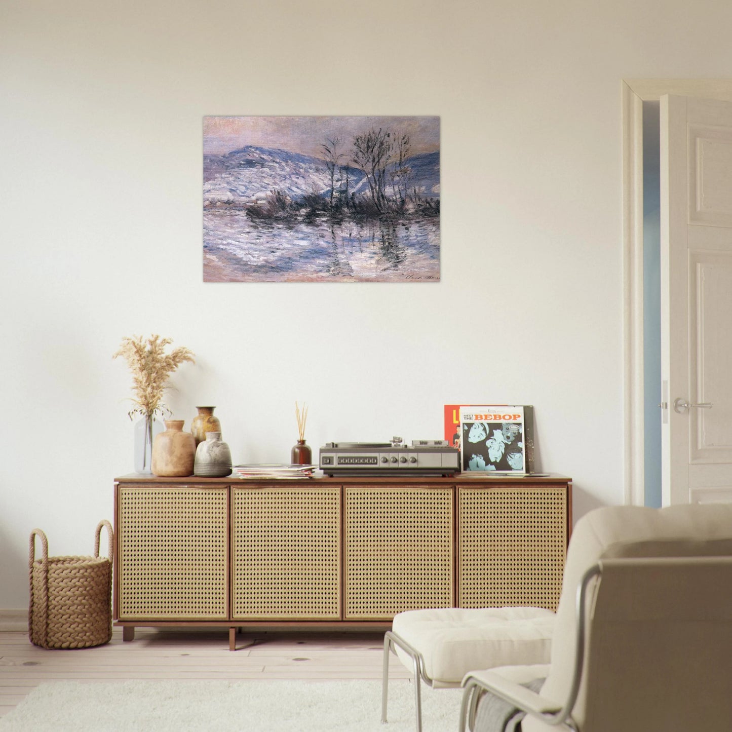 The Seine at Port Villez, Snow Effect 02 - claude monet Brushed Aluminum Print - 70x100 cm / 28x40 inches | claude monet Aluminum Print | claude monet Prints