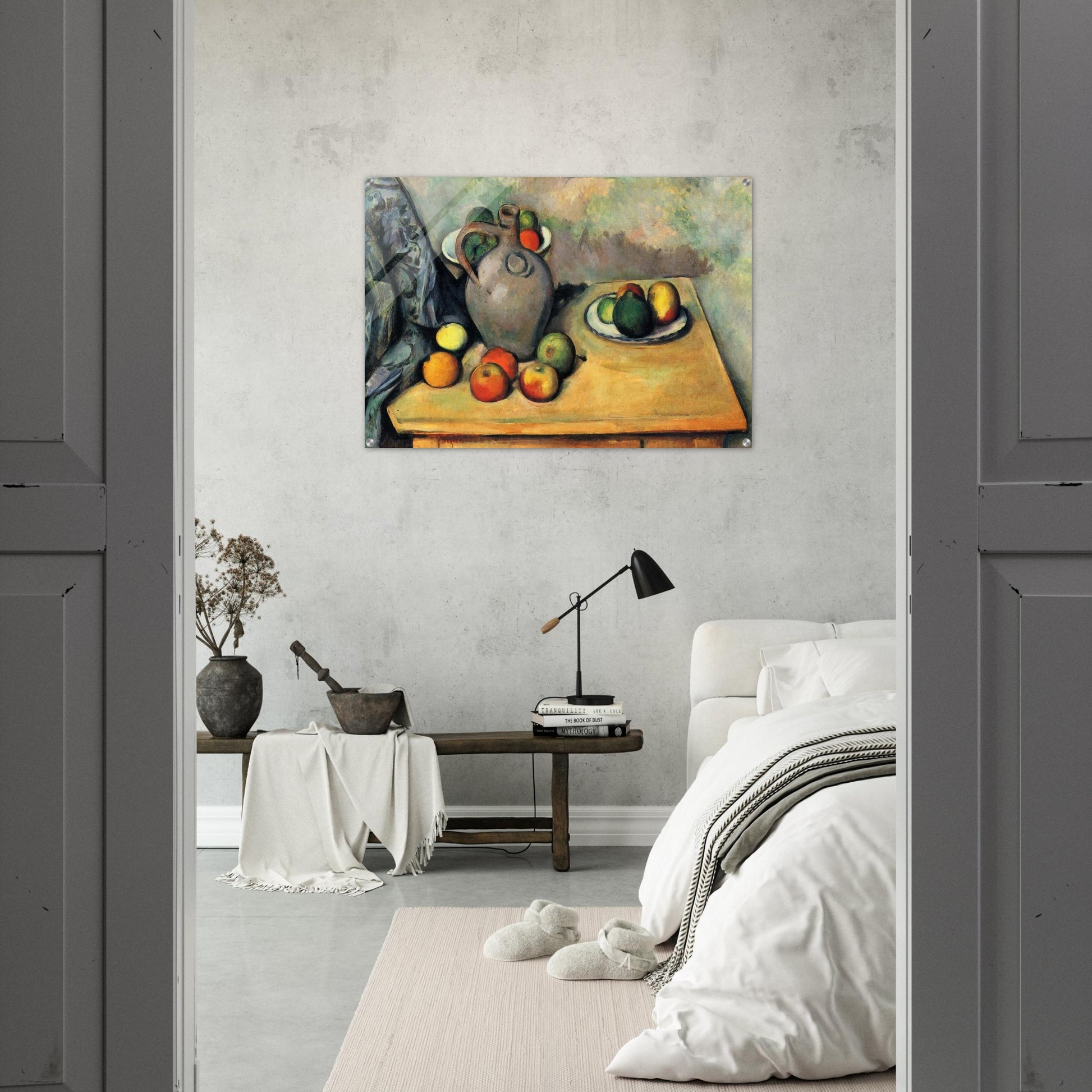 Still life, jug and fruit on a table - Paul Cézanne Acrylic Print - 70x100 cm / 28x40″ inches