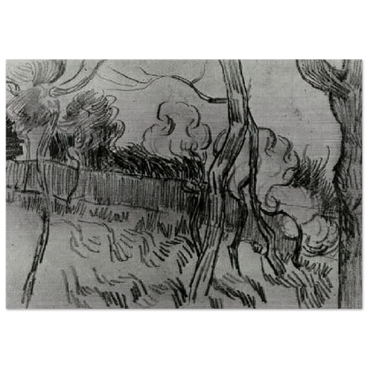 Pine Trees Seen against the Wall of the Asylum - Vincent van Gogh Brushed Aluminum Print - 70x100 cm / 28x40 inches | Vincent van Gogh Aluminum Print | Vincent van Gogh Prints