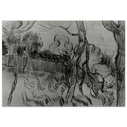 Pine Trees Seen against the Wall of the Asylum - Vincent van Gogh Brushed Aluminum Print - 70x100 cm / 28x40 inches | Vincent van Gogh Aluminum Print | Vincent van Gogh Prints