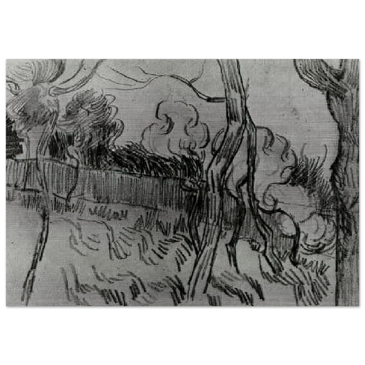 Pine Trees Seen against the Wall of the Asylum - Vincent van Gogh Brushed Aluminum Print - 70x100 cm / 28x40 inches | Vincent van Gogh Aluminum Print | Vincent van Gogh Prints