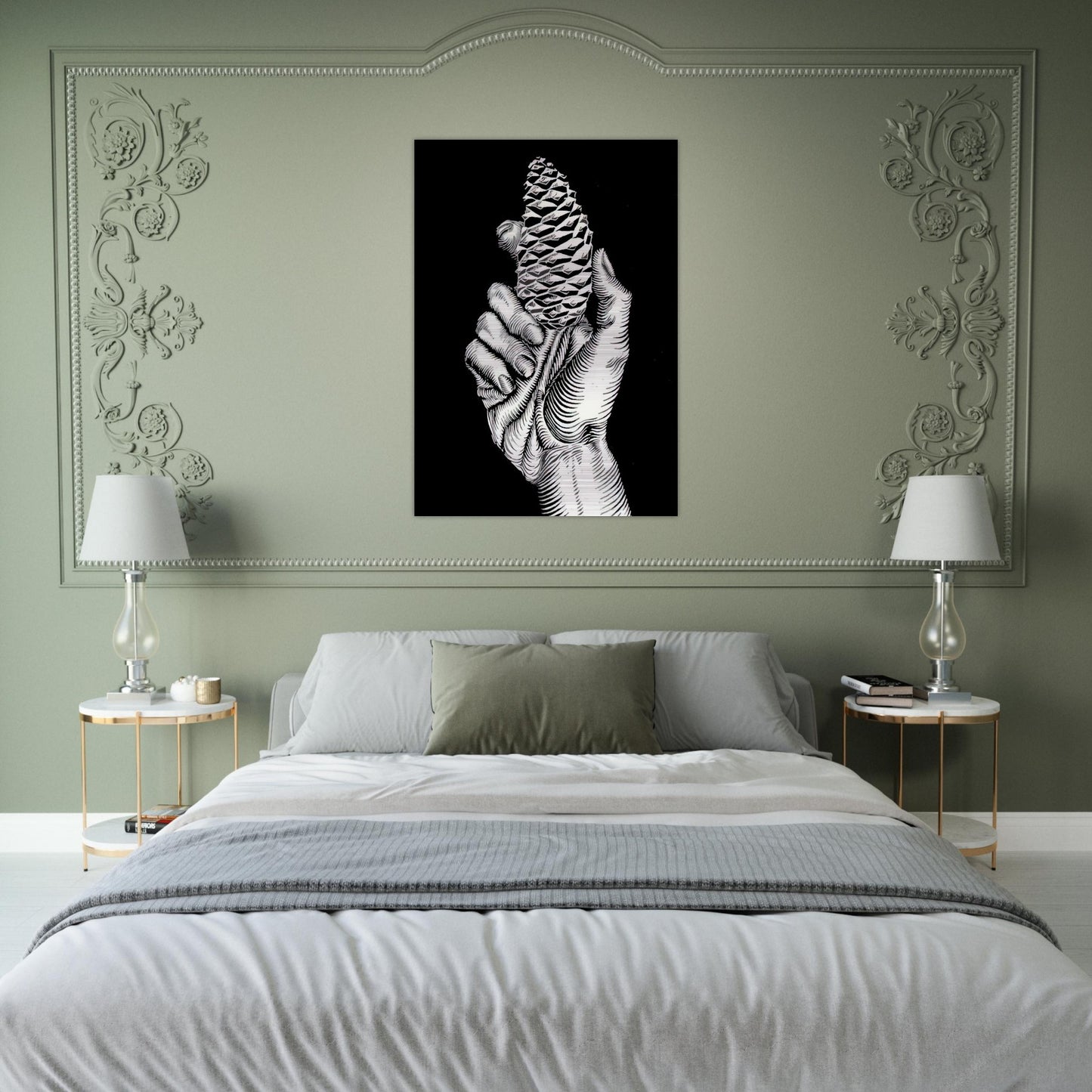 HAND WITH FIR CONE - MC Escher Brushed Aluminum Print - 70x100 cm / 28x40 inches | MC Escher Aluminum Print | MC Escher Prints