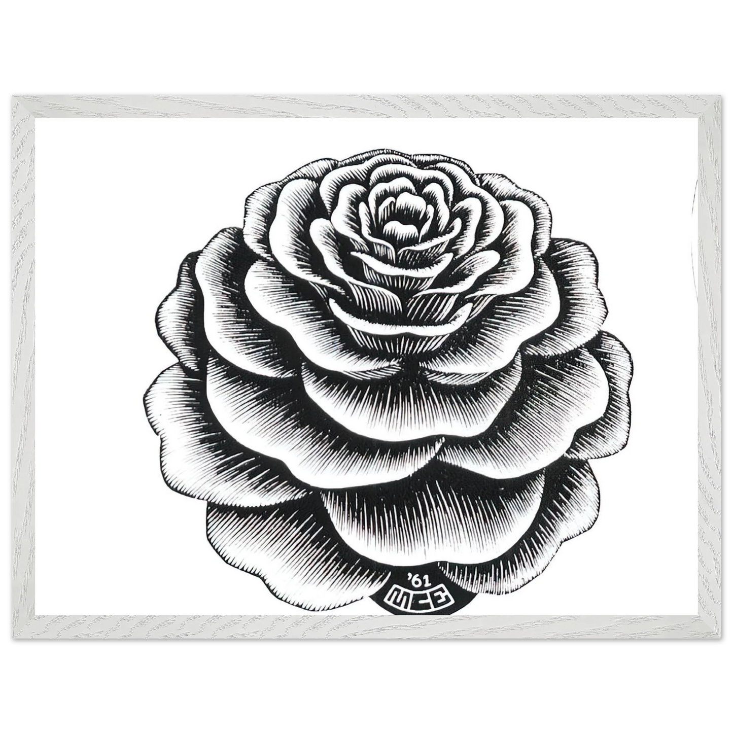 MC Escher - FLOWER 1 Wall Art - 30x40 cm / 12x16 inches - Premium Wooden Framed Poster With Fine Art Paper - White frame