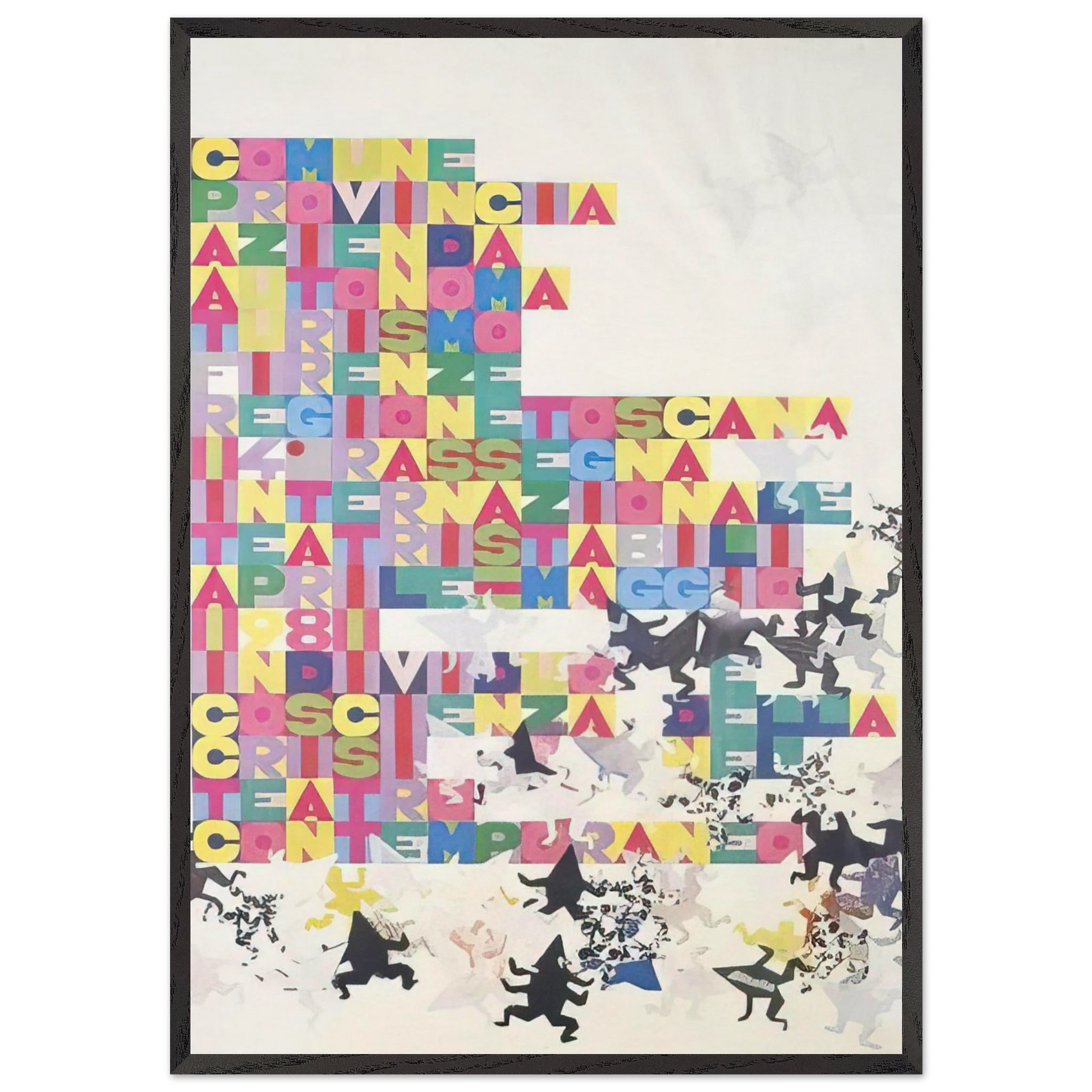 RASSEGNA INTERNAZIONALE TEATRI STABILI FACCINE COLORATE 1979 - Alighiero Boetti Framed Art Print – Black Wooden Frame - Default Title - -Framed Art Print