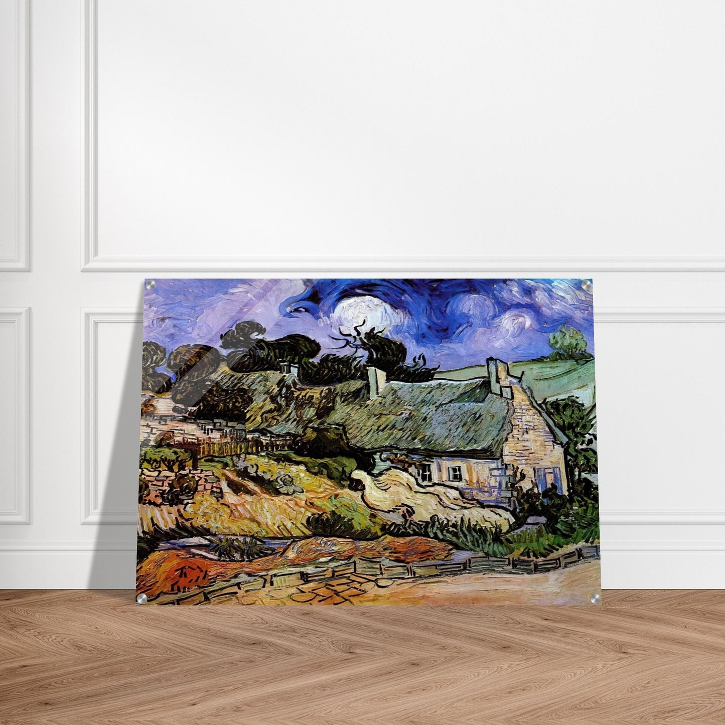 Houses with Thatched Roofs, Cordeville - Vincent van Gogh Acrylic Print - 70x100 cm / 28x40″ inches