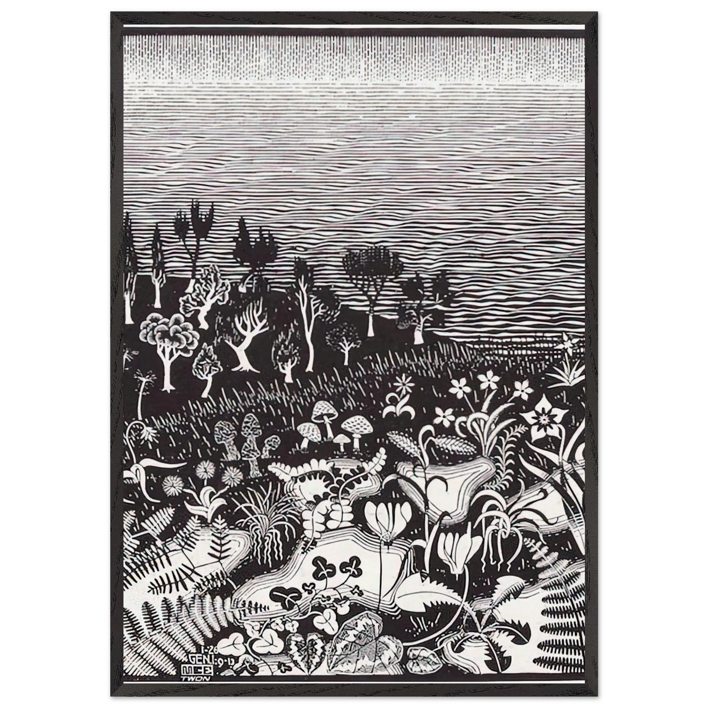 THE 3RD DAY OF THE CREATION - MC Escher Framed Art Print – Black Wooden Frame - Default Title - -Framed Art Print