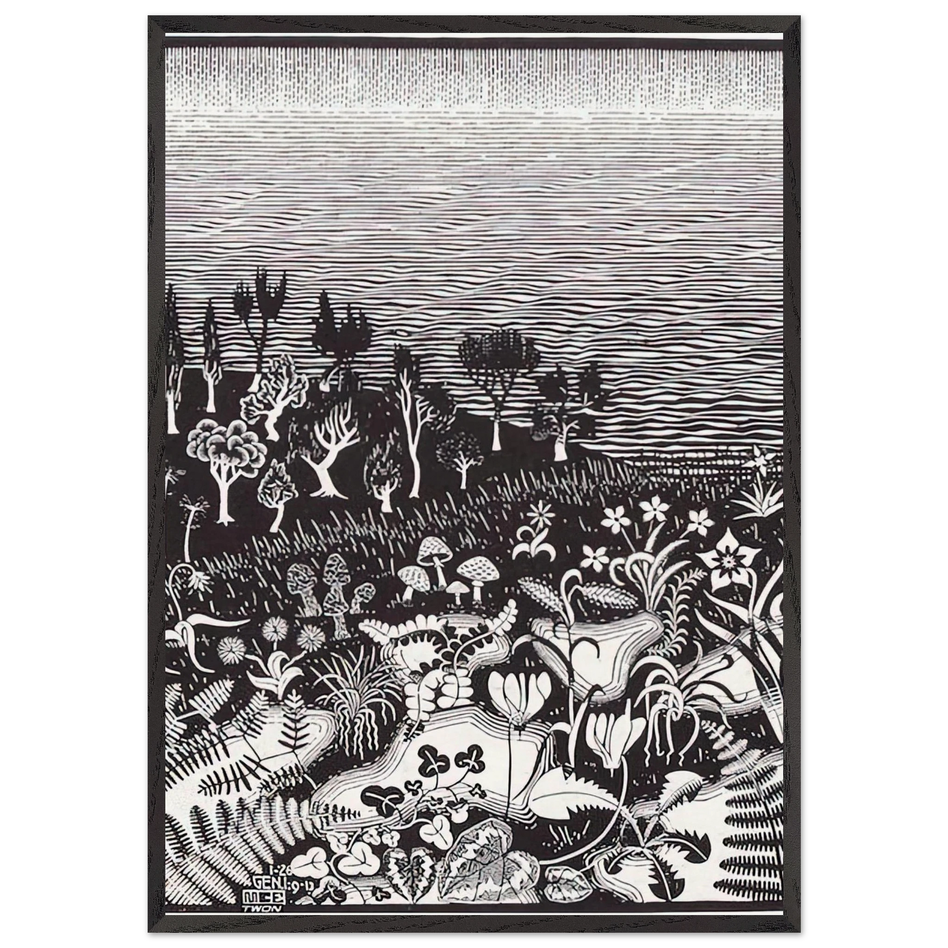 THE 3RD DAY OF THE CREATION - MC Escher Framed Art Print – Black Wooden Frame - Default Title - -Framed Art Print