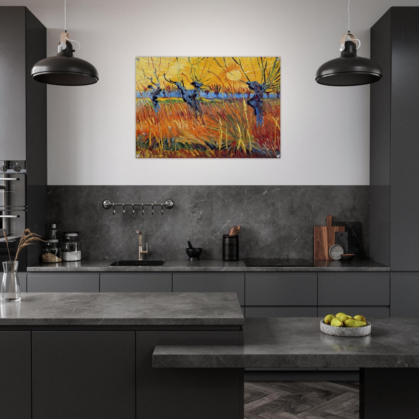 Pollard Willows and Setting Sun - Vincent van Gogh Acrylic Print - 70x100 cm / 28x40″ inches | Vincent van Gogh Wall Art | Vincent van Gogh Prints