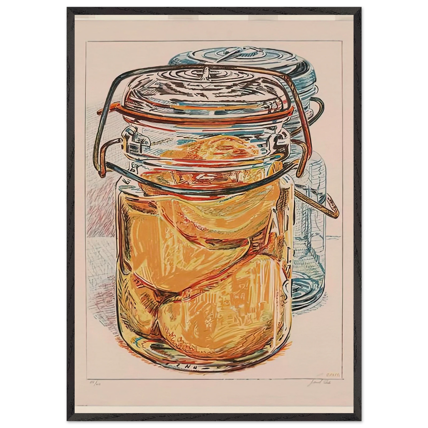 PRESERVED PEACHES 1975 - Janet Fish Framed Art Print – Black Wooden Frame - Default Title - -Framed Art Print