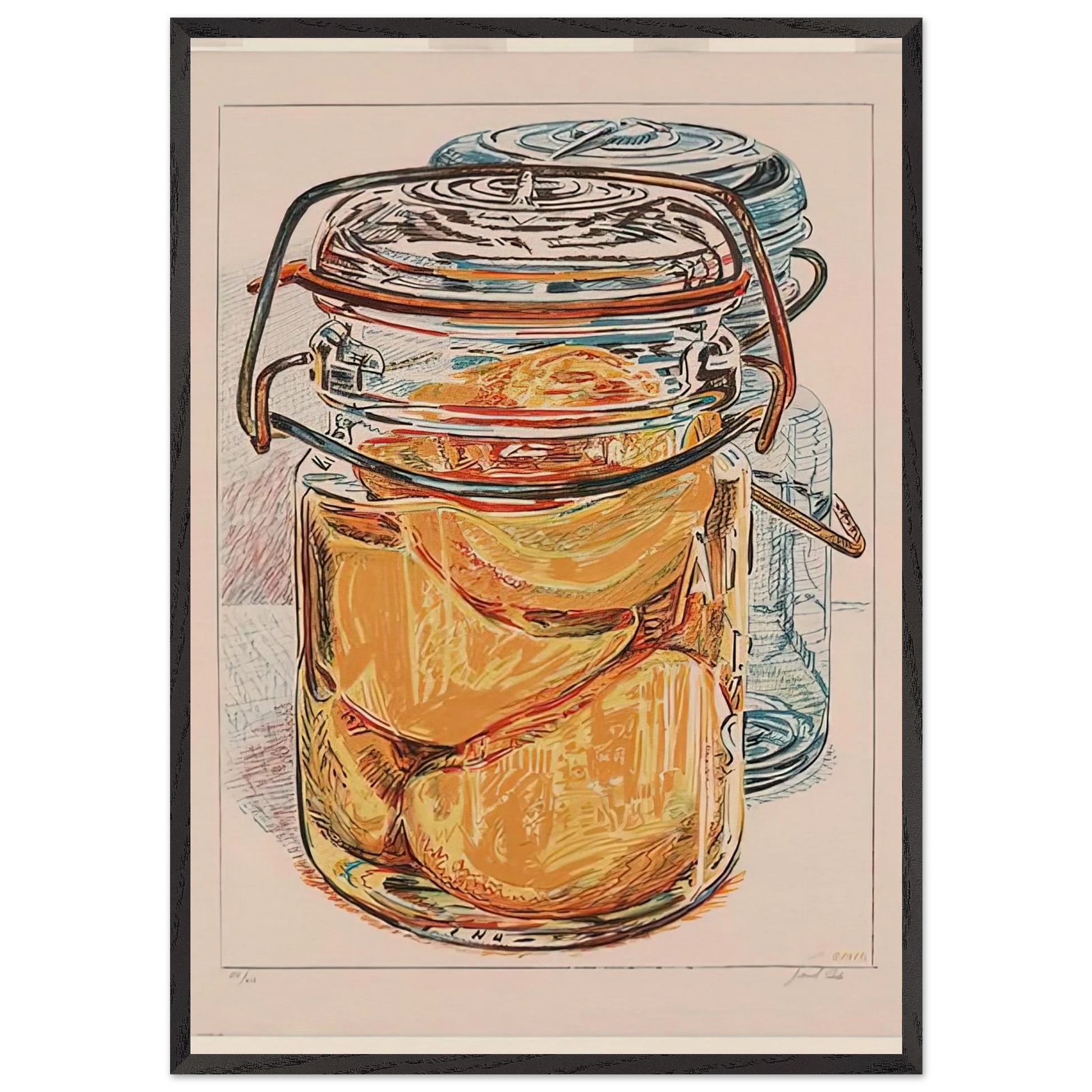 PRESERVED PEACHES 1975 - Janet Fish Framed Art Print – Black Wooden Frame - Default Title - -Framed Art Print